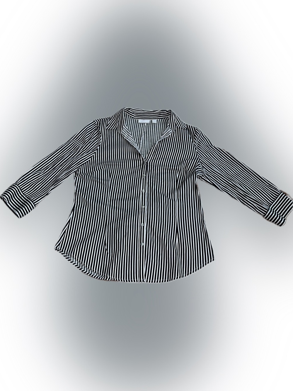New York & Company Black and White Vertical Stripe Button-Down Shirt